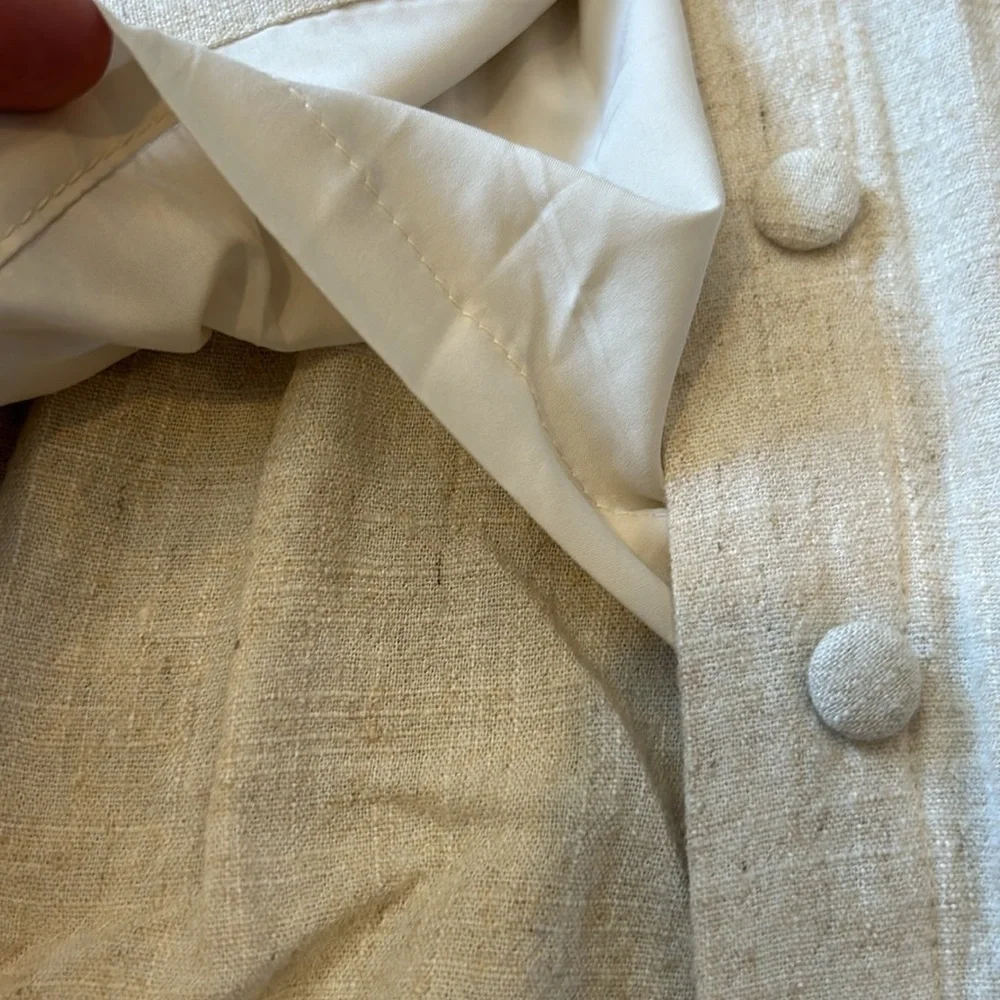 SHEIN small linen long pencil fitted shirt natural covered buttons - Picture 5 of 6